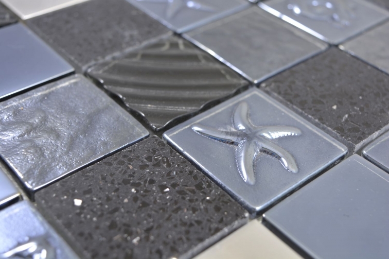 Muestra de mano cuadrado cristal/artificial/acero mezcla relieve negro mosaico azulejo pared azulejo backsplash cocina baño MOS88-2717_m