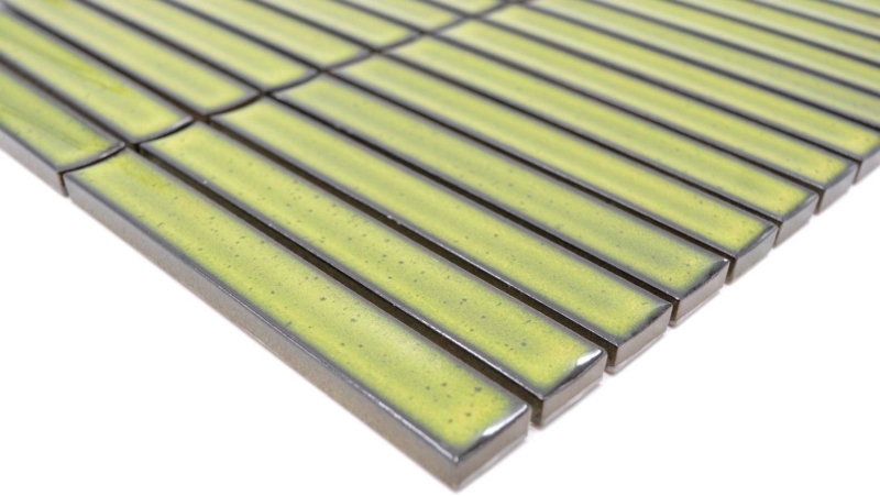 Muestra de mano mosaico azulejo cerámica mosaico varillas verde claro moteado brillante pared cocina baño MOS24-CS16_m