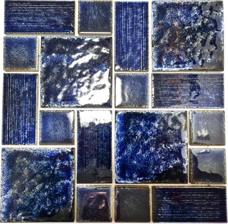 Muestra de mano mosaico azulejo cerámica mosaico combi azul brillante baño ducha pared MOS13-KAS2_m