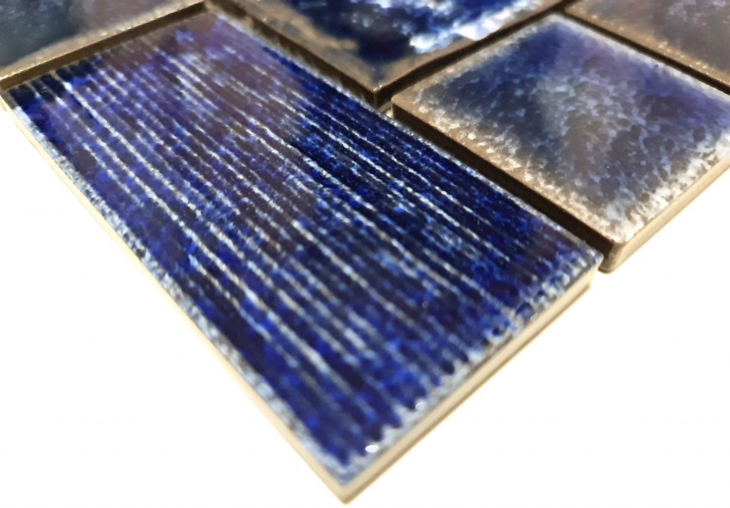 Muestra de mano mosaico azulejo cerámica mosaico combi azul brillante baño ducha pared MOS13-KAS2_m