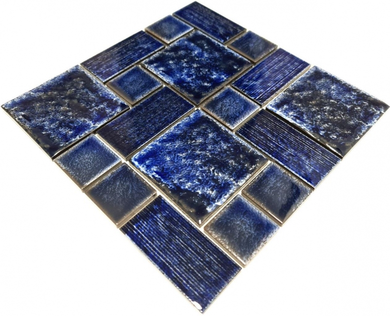 Muestra de mano mosaico azulejo cerámica mosaico combi azul brillante baño ducha pared MOS13-KAS2_m