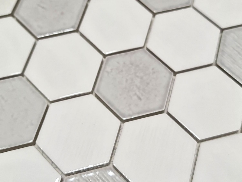 Muestra de mano azulejo mosaico cerámica mosaico hexagonal blanco brillante cocina baño MOS11K-SAN1_m