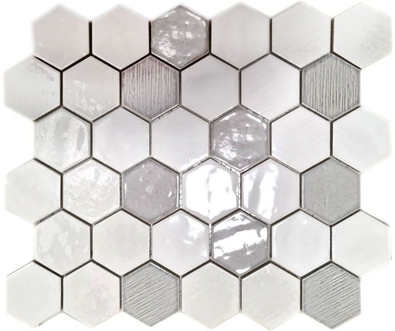Muestra de mano azulejo mosaico cerámica mosaico hexagonal blanco brillante cocina baño MOS11K-SAN1_m