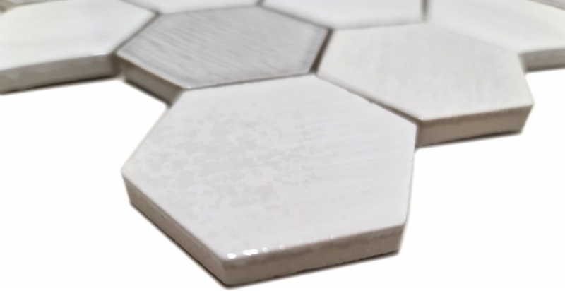 Muestra de mano azulejo mosaico cerámica mosaico hexagonal blanco brillante cocina baño MOS11K-SAN1_m