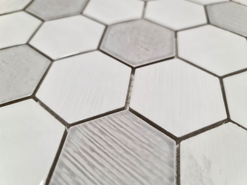 Muestra de mano azulejo mosaico cerámica mosaico hexagonal blanco brillante cocina baño MOS11K-SAN1_m