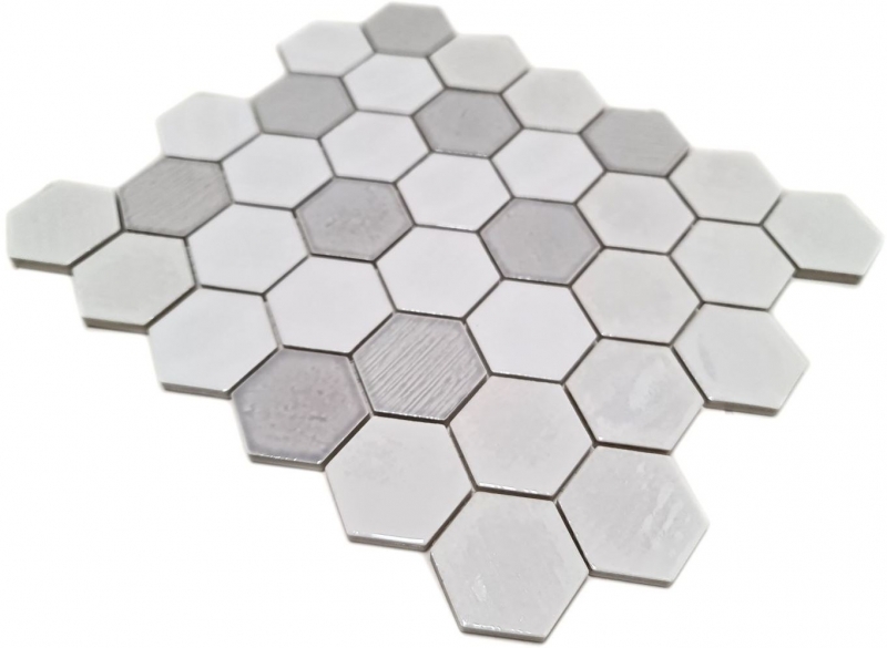 Muestra de mano azulejo mosaico cerámica mosaico hexagonal blanco brillante cocina baño MOS11K-SAN1_m