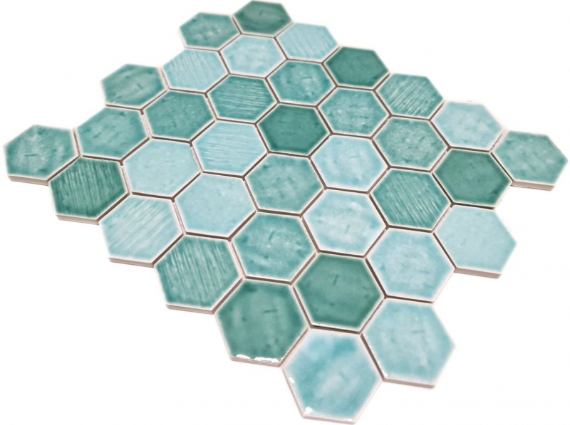 Azulejo de mosaico de cerámica mosaico hexagonal verde brillante azulejo espejo ducha MOS11K-SAN5_f