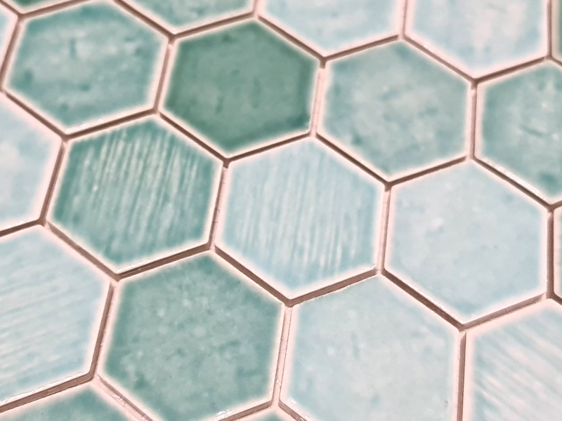 Muestra de mano mosaico azulejo cerámica mosaico hexagonal verde brillante azulejo espejo ducha MOS11K-SAN5_m