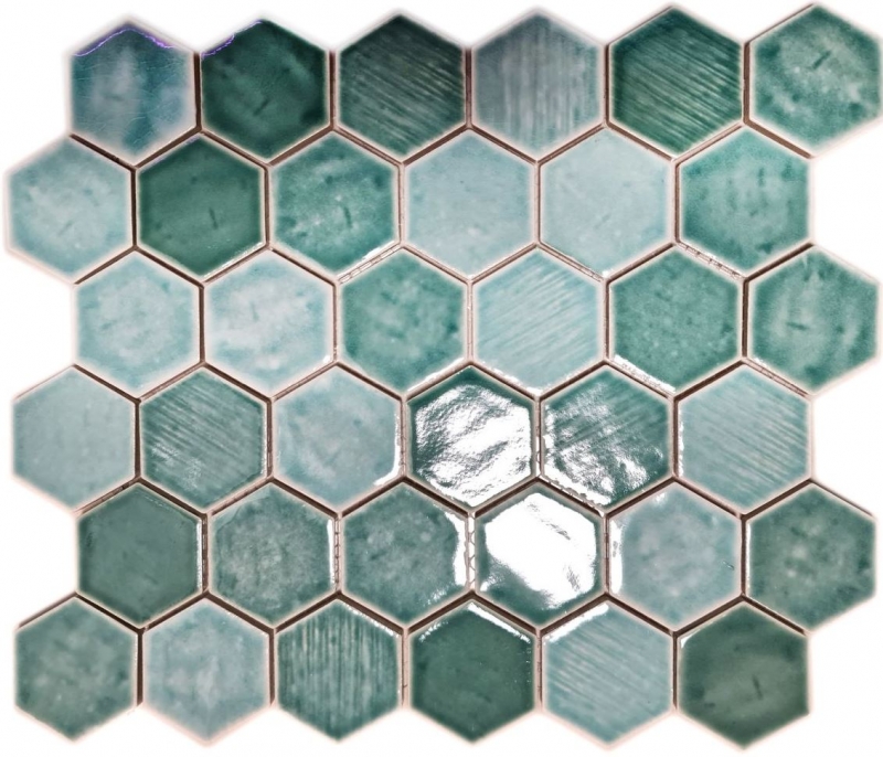 Muestra de mano mosaico azulejo cerámica mosaico hexagonal verde brillante azulejo espejo ducha MOS11K-SAN5_m