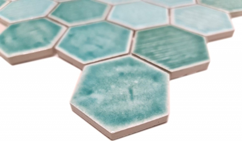 Muestra de mano mosaico azulejo cerámica mosaico hexagonal verde brillante azulejo espejo ducha MOS11K-SAN5_m