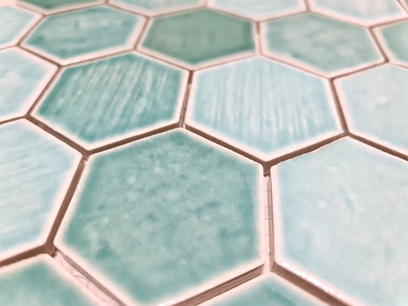 Muestra de mano mosaico azulejo cerámica mosaico hexagonal verde brillante azulejo espejo ducha MOS11K-SAN5_m