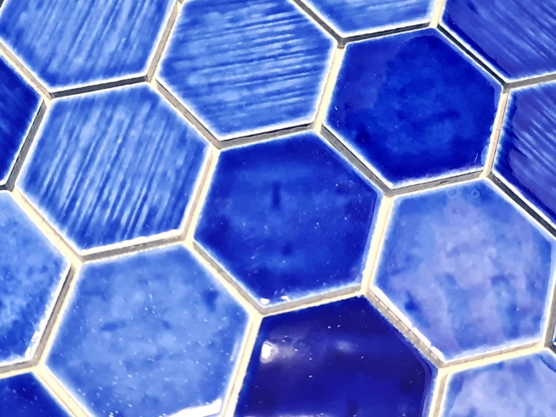 Mosaico azulejo de cerámica mosaico hexagonal azul brillante cocina pared baño MOS11K-SAN7_f