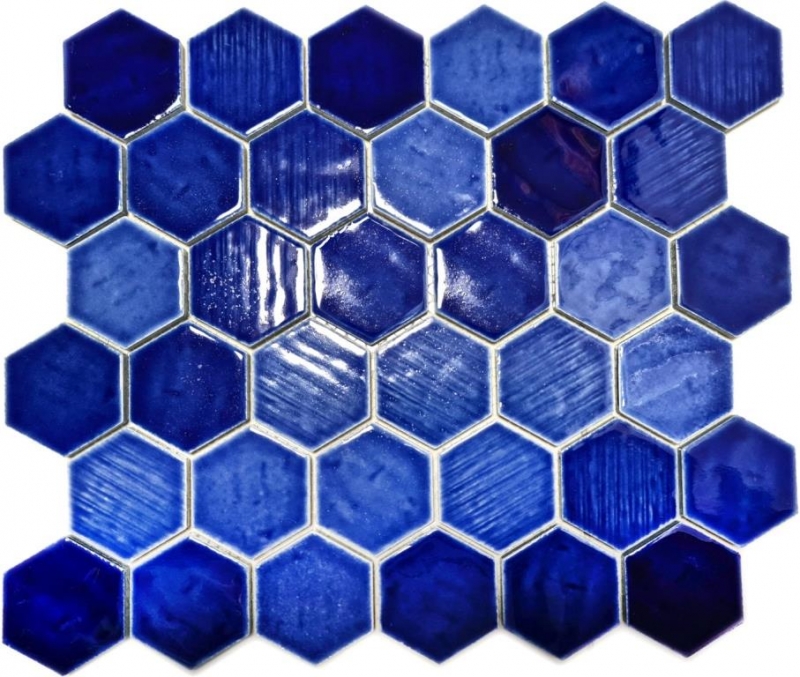 Mosaico azulejo de cerámica mosaico hexagonal azul brillante cocina pared baño MOS11K-SAN7_f