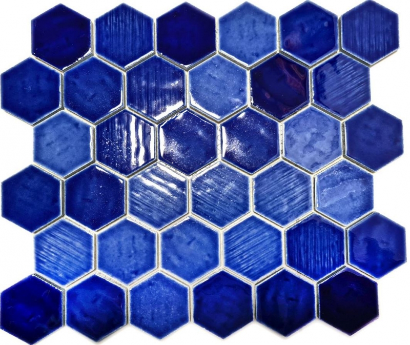 Muestra de mano mosaico azulejo cerámica mosaico hexagonal azul brillante cocina pared baño MOS11K-SAN7_m