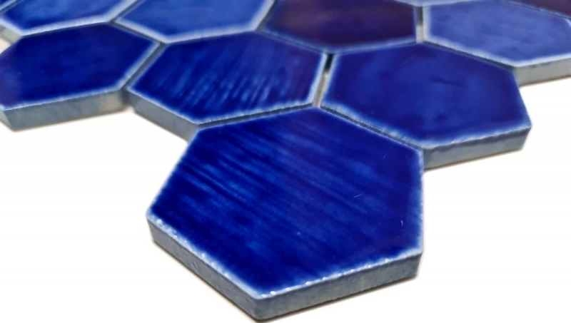 Muestra de mano mosaico azulejo cerámica mosaico hexagonal azul brillante cocina pared baño MOS11K-SAN7_m