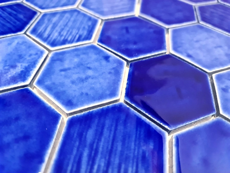 Muestra de mano mosaico azulejo cerámica mosaico hexagonal azul brillante cocina pared baño MOS11K-SAN7_m