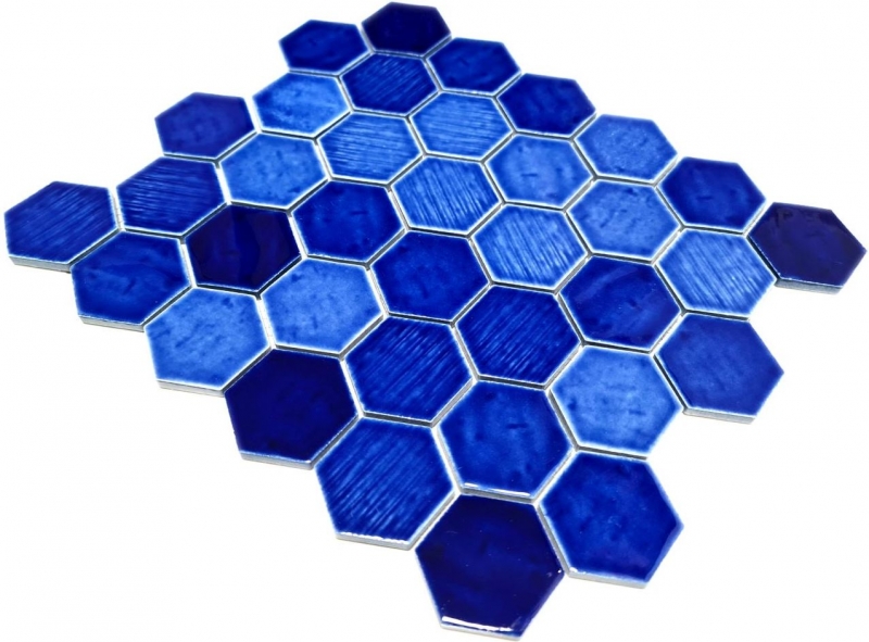 Muestra de mano mosaico azulejo cerámica mosaico hexagonal azul brillante cocina pared baño MOS11K-SAN7_m