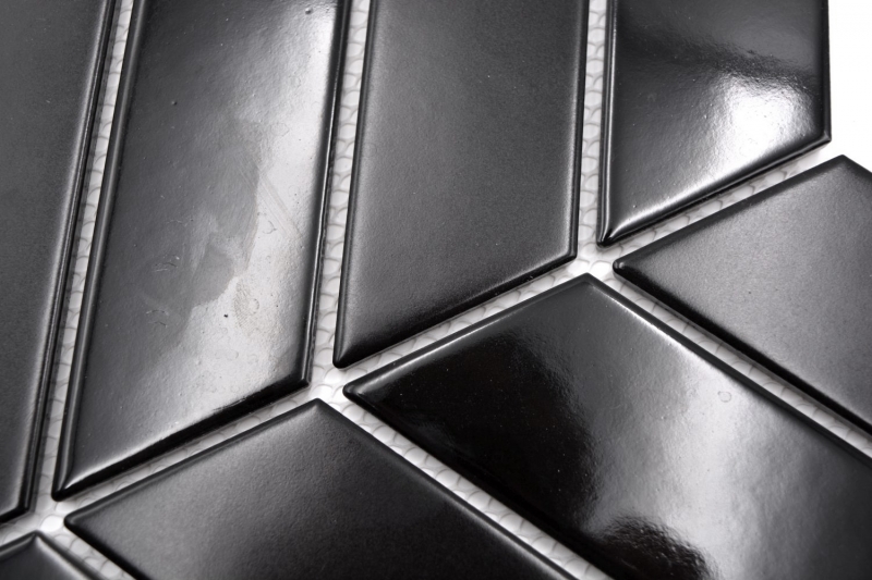 Muestra de mano mosaico azulejo de cerámica mosaico espiga mezcla negro brillante mate cocina splashback MOS24-CHEV19_m