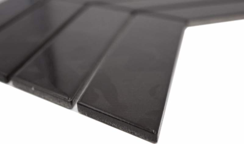 Muestra de mano mosaico azulejo de cerámica mosaico espiga mezcla negro brillante mate cocina splashback MOS24-CHEV19_m