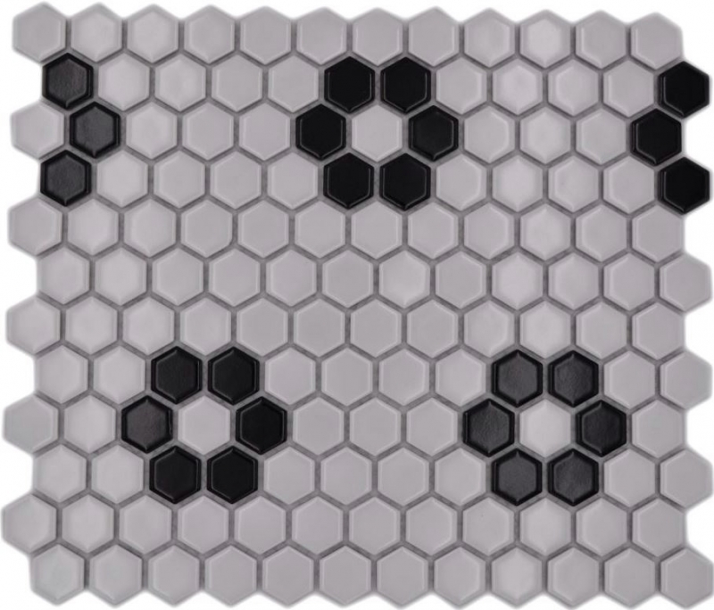 Azulejo de mosaico de cerámica mosaico hexagonal mezcla blanco negro brillante azulejo backsplash baño cocina MOS11A-0113G