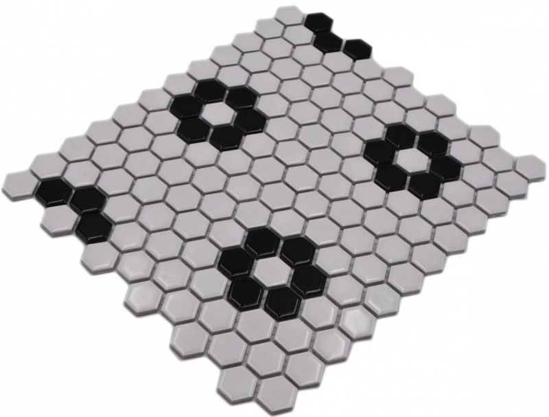 Azulejo de mosaico de cerámica mosaico hexagonal mezcla blanco negro brillante azulejo backsplash baño cocina MOS11A-0113G