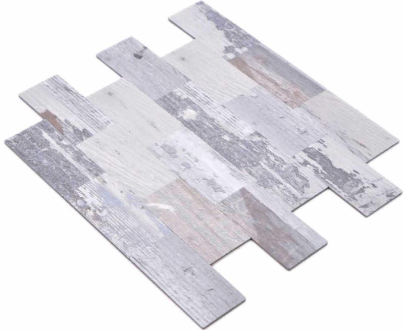 Mosaico mosaico autoadhesivo aluminio aspecto madera shabby chic gris Subway MOS200-4S49