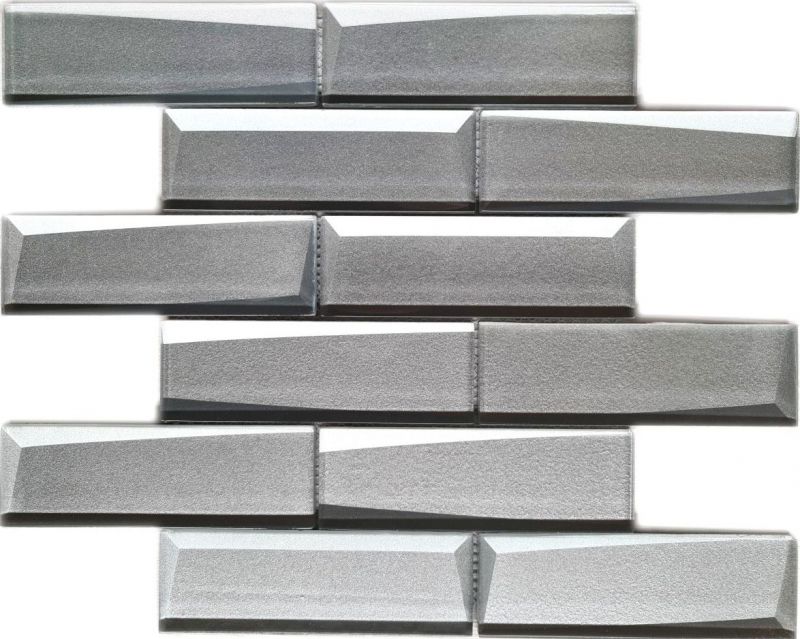 Azulejo de mosaico de vidrio Metro 3D óptica gris plata pared cocina baño MOS88-XB01