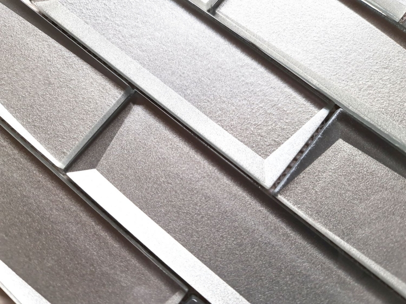 Azulejo de mosaico de vidrio Metro 3D óptica gris plata pared cocina baño MOS88-XB01