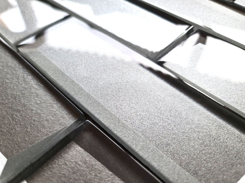 Azulejo de mosaico de vidrio Metro 3D óptica gris plata pared cocina baño MOS88-XB01