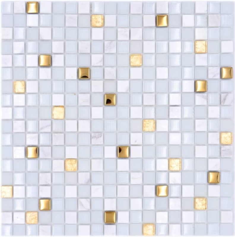 Mosaico de vidrio piedra natural mosaico azulejo blanco oro backsplash cocina splashback baño azulejo pared - MOS92-640