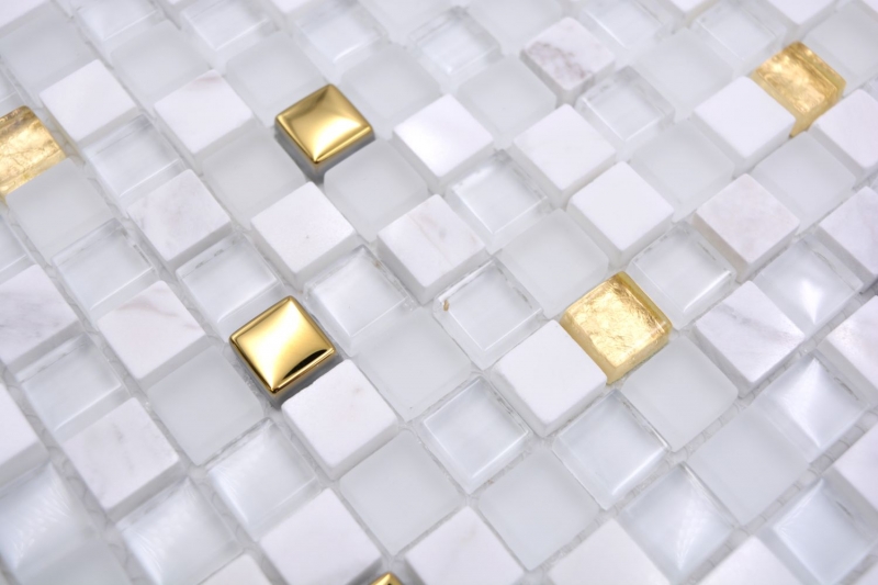 Mosaico de vidrio piedra natural mosaico azulejo blanco oro backsplash cocina splashback baño azulejo pared - MOS92-640