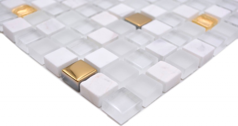 Mosaico de vidrio piedra natural mosaico azulejo blanco oro backsplash cocina splashback baño azulejo pared - MOS92-640