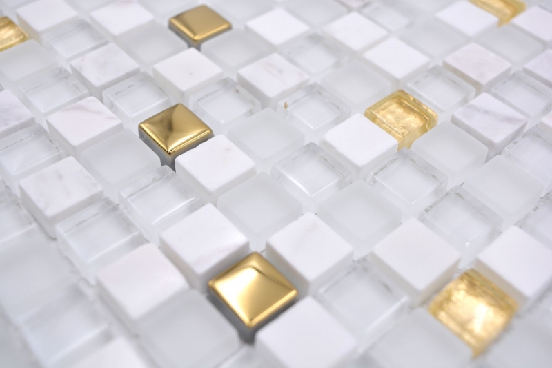 Mosaico de vidrio piedra natural mosaico azulejo blanco oro backsplash cocina splashback baño azulejo pared - MOS92-640