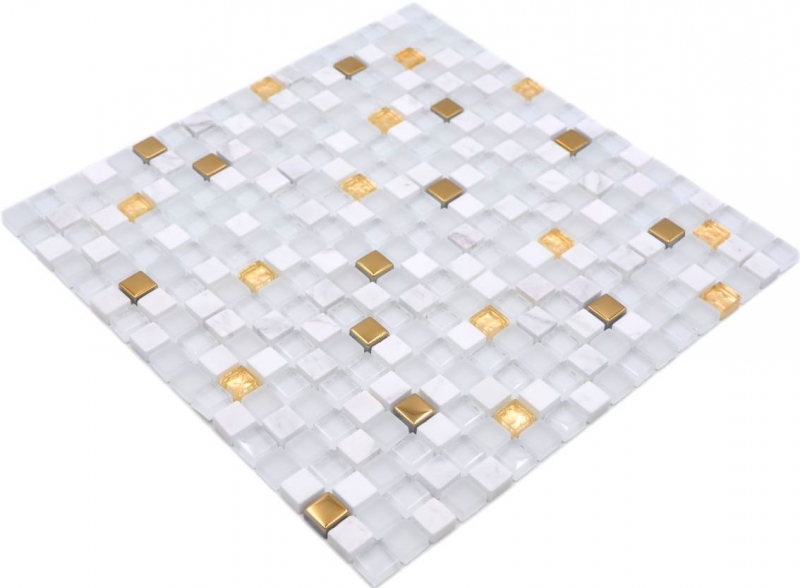 Mosaico de vidrio piedra natural mosaico azulejo blanco oro backsplash cocina splashback baño azulejo pared - MOS92-640