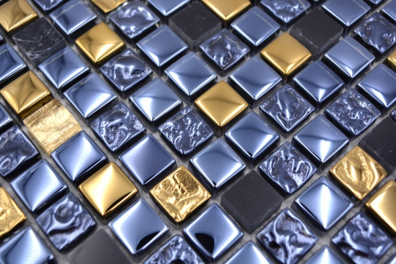 Mosaico de vidrio mosaico de piedra natural azulejo negro antracita oro baño cocina backsplash - MOS92-650