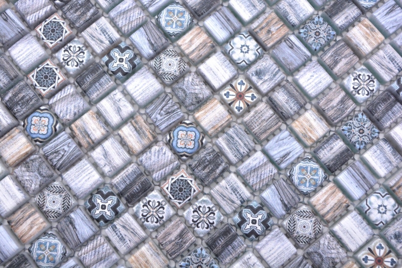 Mosaico de vidrio mosaico azulejo retro aspecto madera gris pastel azul baño cocina MOS78-W49