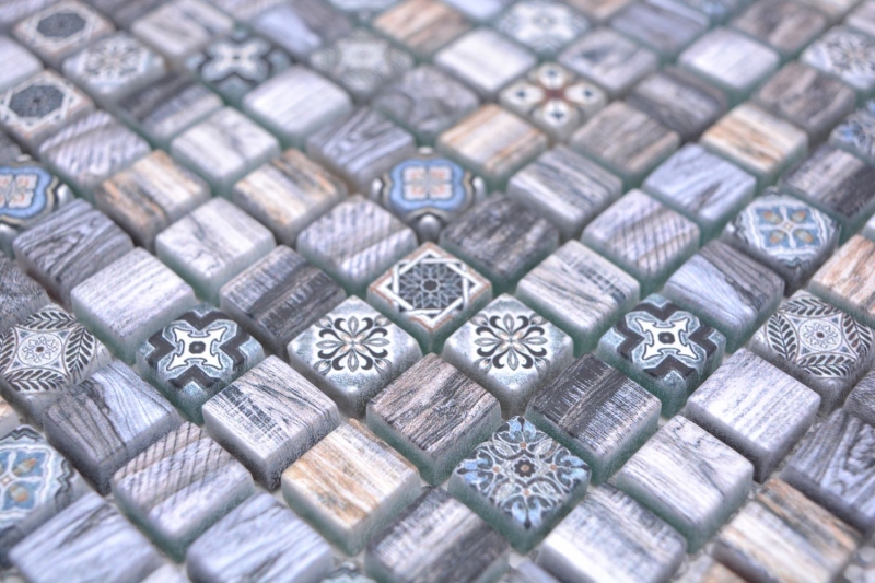 Mosaico de vidrio mosaico azulejo retro aspecto madera gris pastel azul baño cocina MOS78-W49