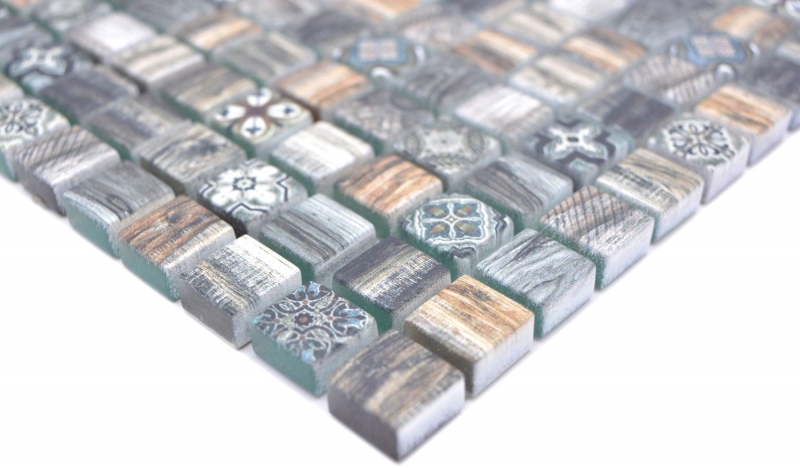 Mosaico de vidrio mosaico azulejo retro aspecto madera gris marrón ornamento pared baño cocina MOS78-W99