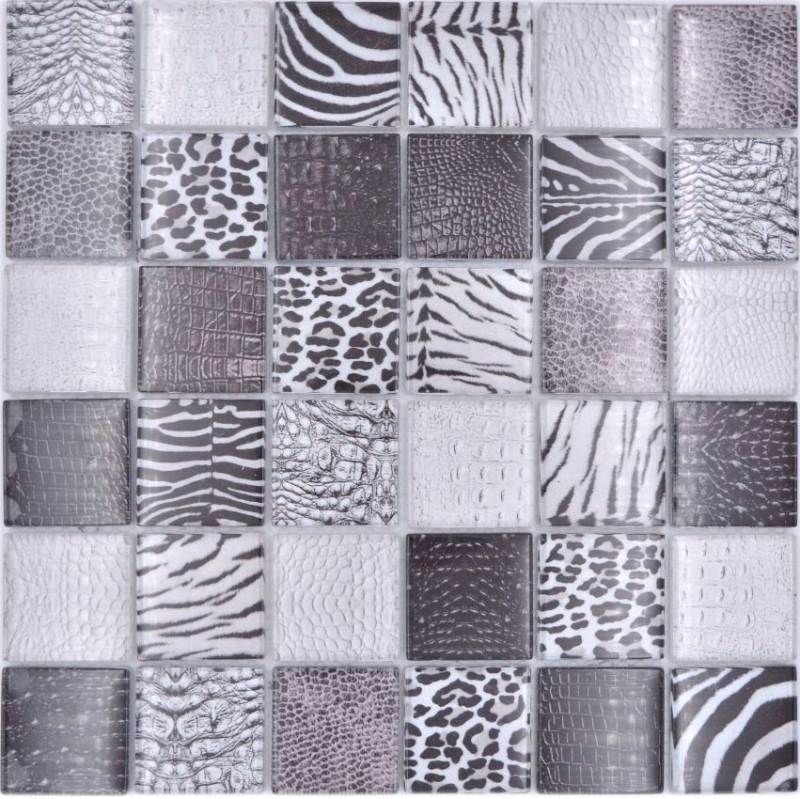 Mosaico de vidrio mosaico azulejo cebra negro pared baño cocina MOS78-W28
