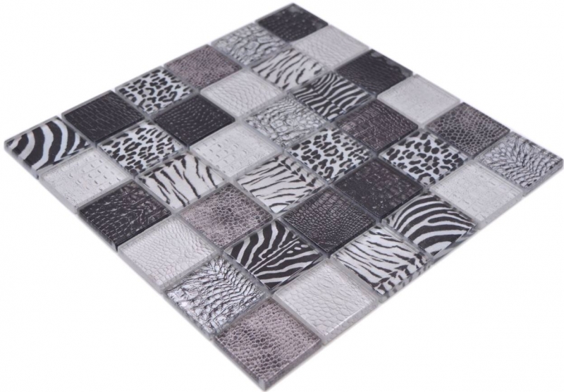 Mosaico de vidrio mosaico azulejo cebra negro pared baño cocina MOS78-W28