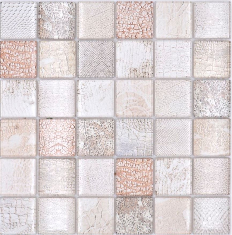 Mosaico de vidrio mosaico azulejo cocodrilo crema beige estructura cocina splashback baño MOS78-W38