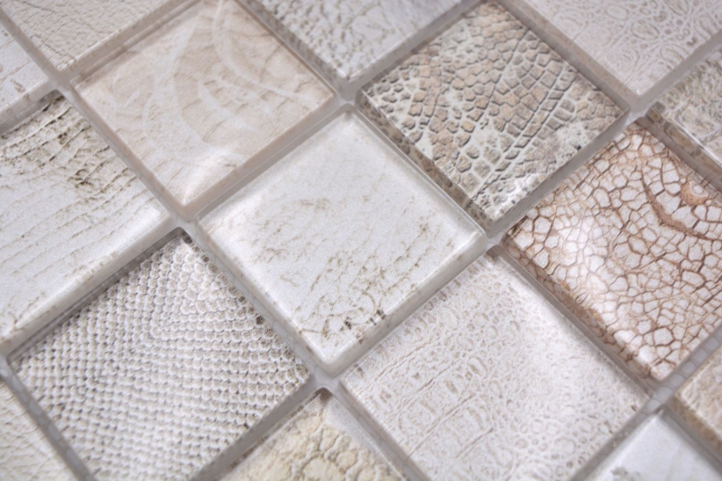 Mosaico de vidrio mosaico azulejo cocodrilo crema beige estructura cocina splashback baño MOS78-W38