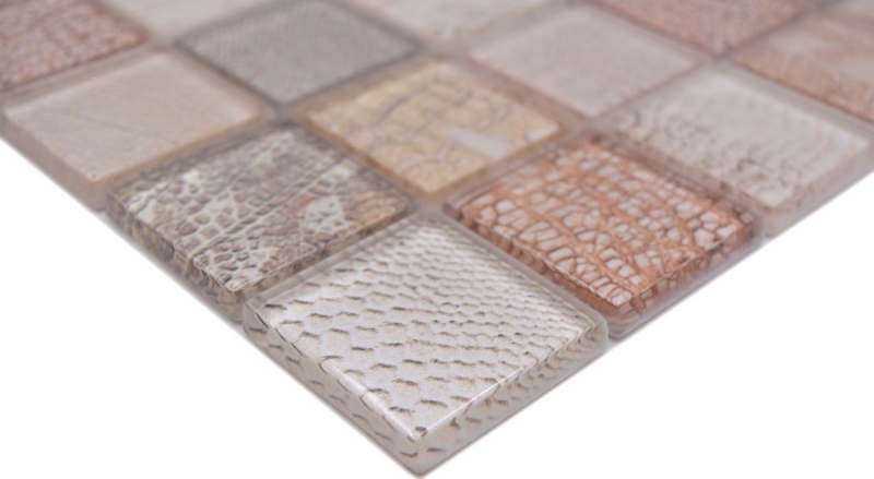 Mosaico de vidrio mosaico azulejo cocodrilo crema beige estructura cocina splashback baño MOS78-W38