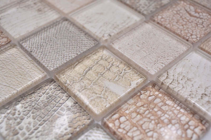 Mosaico de vidrio mosaico azulejo cocodrilo crema beige estructura cocina splashback baño MOS78-W38