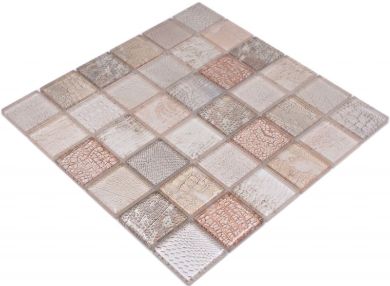 Mosaico de vidrio mosaico azulejo cocodrilo crema beige estructura cocina splashback baño MOS78-W38