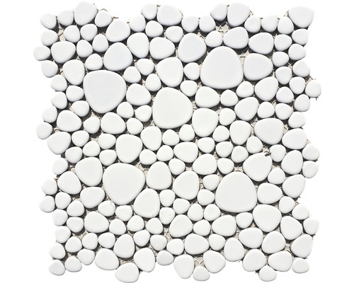 Pebble mosaico Pebbles gotas de cerámica mosaico guijarro uni blanco mate cocina baño MOS12-0111