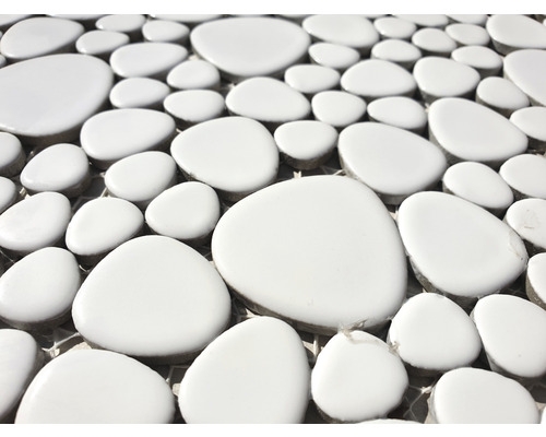 Pebble mosaico Pebbles gotas de cerámica mosaico guijarro uni blanco mate cocina baño MOS12-0111