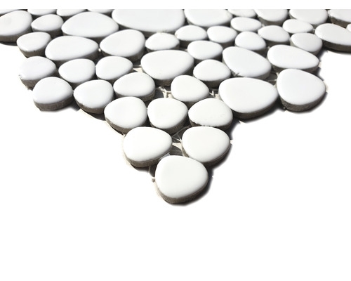 Pebble mosaico Pebbles gotas de cerámica mosaico guijarro uni blanco mate cocina baño MOS12-0111