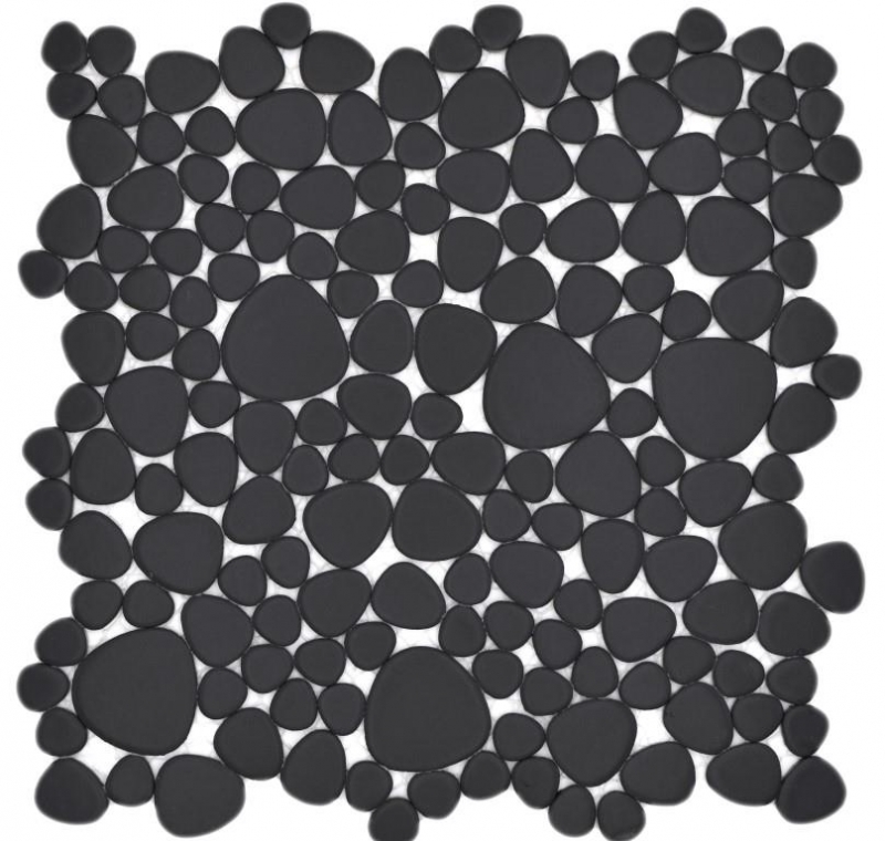 Pebble mosaico Pebbles cerámica gotas mosaico guijarro uni negro mate azulejo backsplash cocina baño MOS12-0311