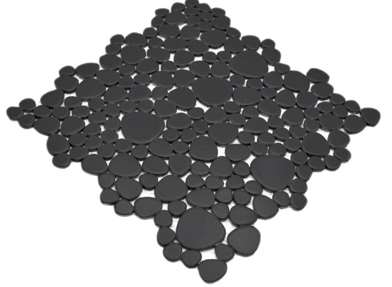 Pebble mosaico Pebbles cerámica gotas mosaico guijarro uni negro mate azulejo backsplash cocina baño MOS12-0311